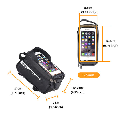 RZAHUAHU Waterproof Bike Phone Bag Bicycle Frame Bag Top Tube Touch Screen Cycling Phone Case for Cellphone Below 6.5 Inches