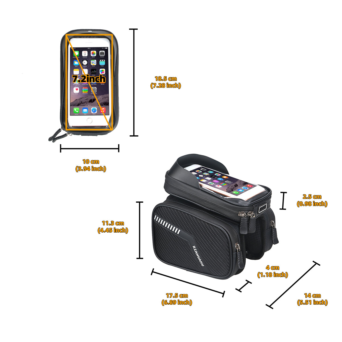 Waterproof Cycling Bike Front Frame Bag 7.2-inch Phone Touchscreen Visor Pouch Bicycle Top Tube Storage Bag