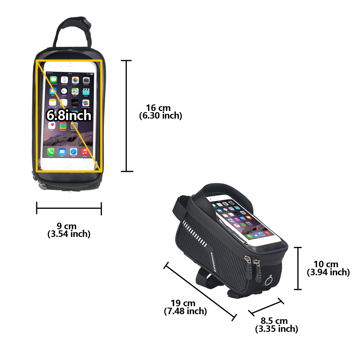 Bike Top Tube Waterproof Bag Bicycle Cycling 7-inch Phone Touchscreen Visor Pouch Storage Bag