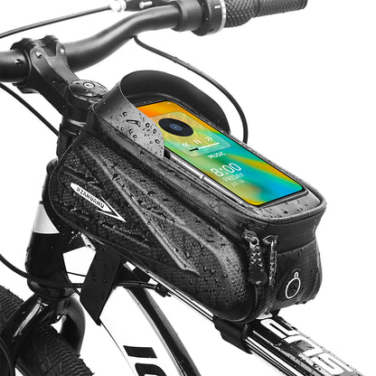 RZAHUAHU MTB Road Bicycle Top Tube Bag Waterproof EVA Hard Shell Bike Front Beam Touch Screen 7.2 inch Phone Holder Storage Bag