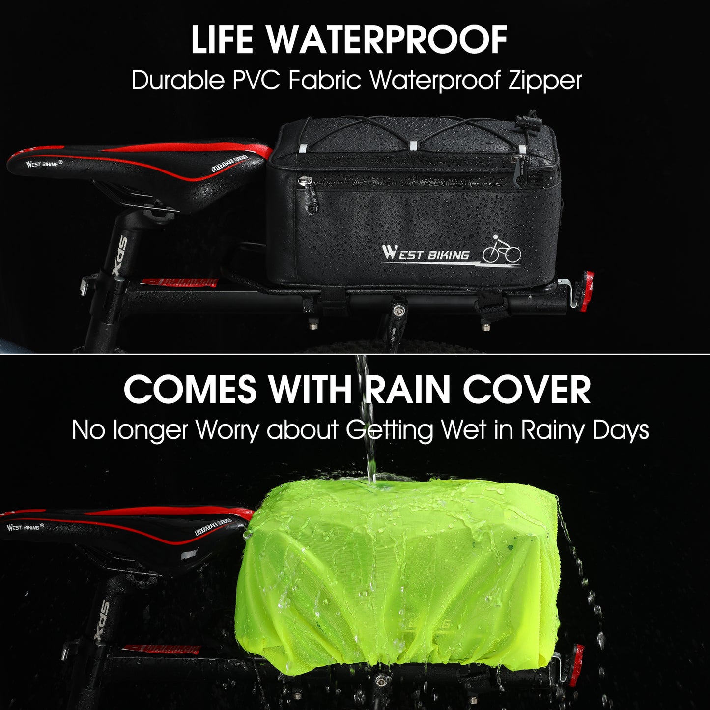 WEST BIKING 4L Large Capacity Bicycle Seat Saddle Bag Waterproof Bike Tail Storage Bag