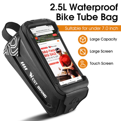 WEST BIKING YP0707275 2.5L Bike Bicycle Top Tube Bag Front Beam Touch Screen Phone Holder Storage Bag