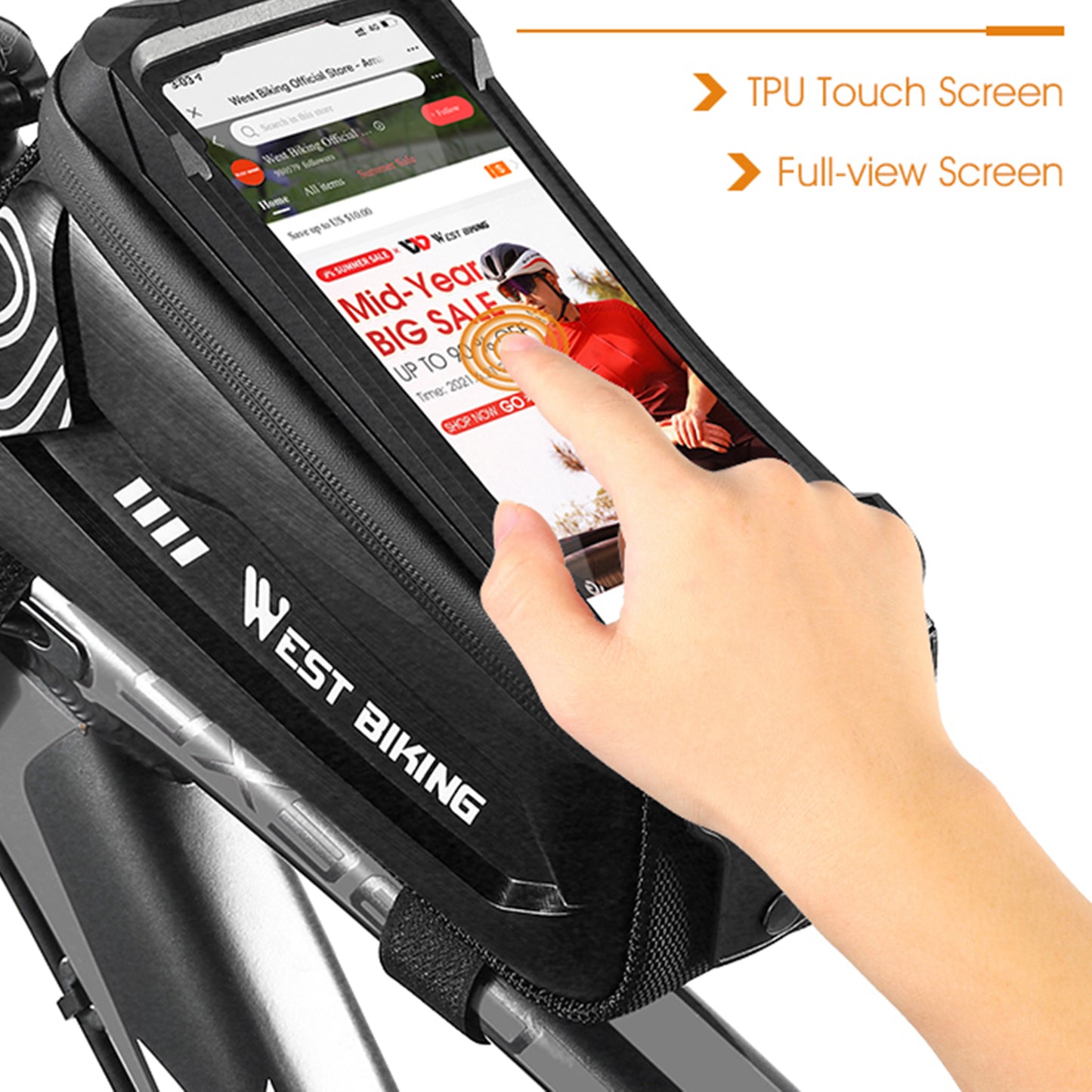 WEST BIKING YP0707275 2.5L Bike Bicycle Top Tube Bag Front Beam Touch Screen Phone Holder Storage Bag