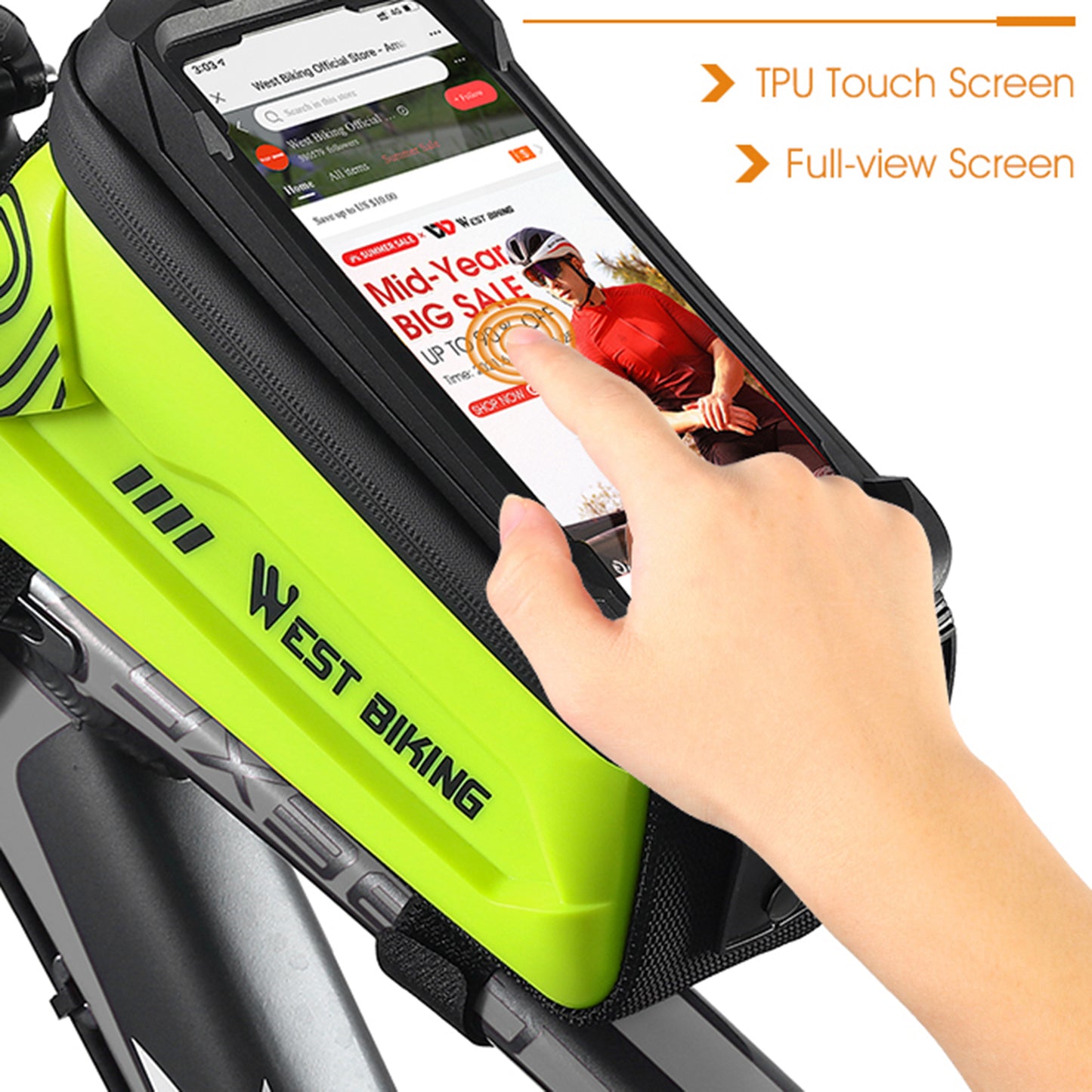 WEST BIKING YP0707275 2.5L Bike Bicycle Top Tube Bag Front Beam Touch Screen Phone Holder Storage Bag