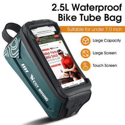 WEST BIKING YP0707275 2.5L Bike Bicycle Top Tube Bag Front Beam Touch Screen Phone Holder Storage Bag