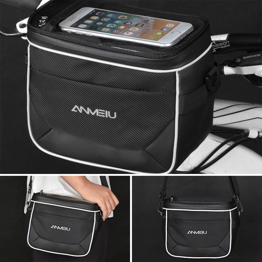 ANMEILU 7020 Bike Handlebar Bag Bicycle Front Bag Pack Messenger Bag 6.5'' Cell Phone Storage Bag with Clear Touch Screen and Shoulder Strap