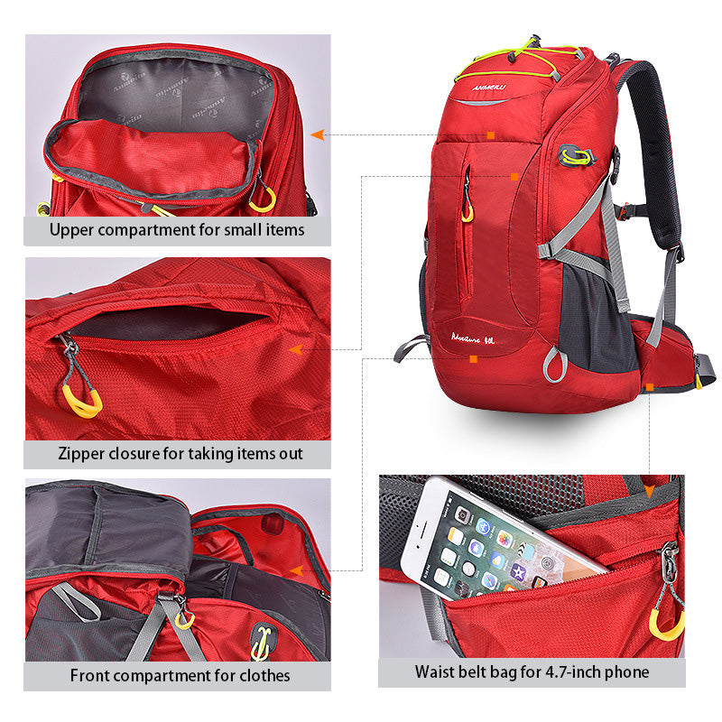 ANMEILU 1040 Waterproof 40L Outdoor Camping Hiking Backpack Breathable Rucksack with Survival Whistle