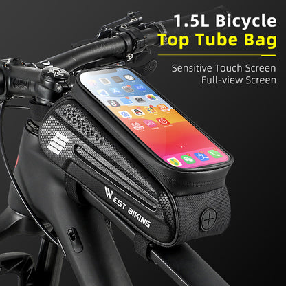 WEST BIKING YP0707283 1.5L Carbon Fiber Hard Shell Bike Phone Bag Waterproof Sensitive Touch Screen Front Frame Phone Bag