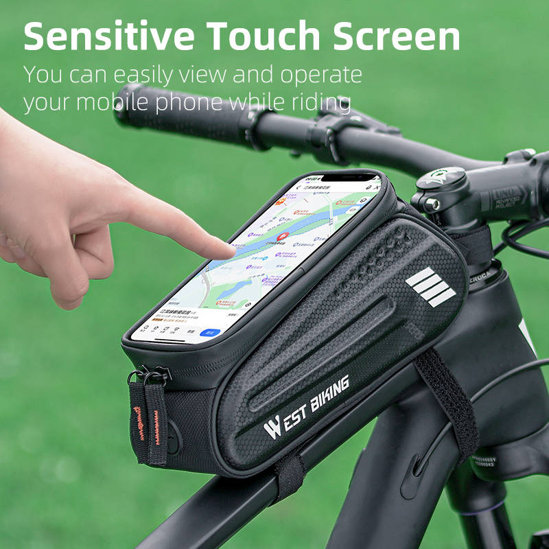 WEST BIKING YP0707283 1.5L Carbon Fiber Hard Shell Bike Phone Bag Waterproof Sensitive Touch Screen Front Frame Phone Bag