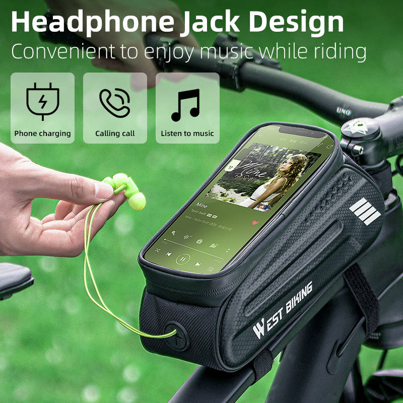 WEST BIKING YP0707283 1.5L Carbon Fiber Hard Shell Bike Phone Bag Waterproof Sensitive Touch Screen Front Frame Phone Bag