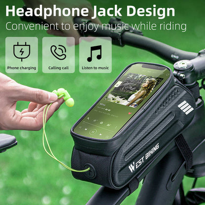 WEST BIKING YP0707283 1.5L Carbon Fiber Hard Shell Bike Phone Bag Waterproof Sensitive Touch Screen Front Frame Phone Bag