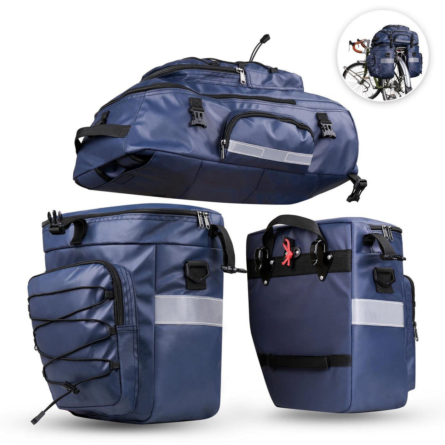 RHINOWALK X21606 Bike Bag 3-in-1 Bike Pannier Bag 65L Bicycle Rack Trunks Rear Seat Carrier Pack Multifunction Bicycle Bag Daypack Backpack