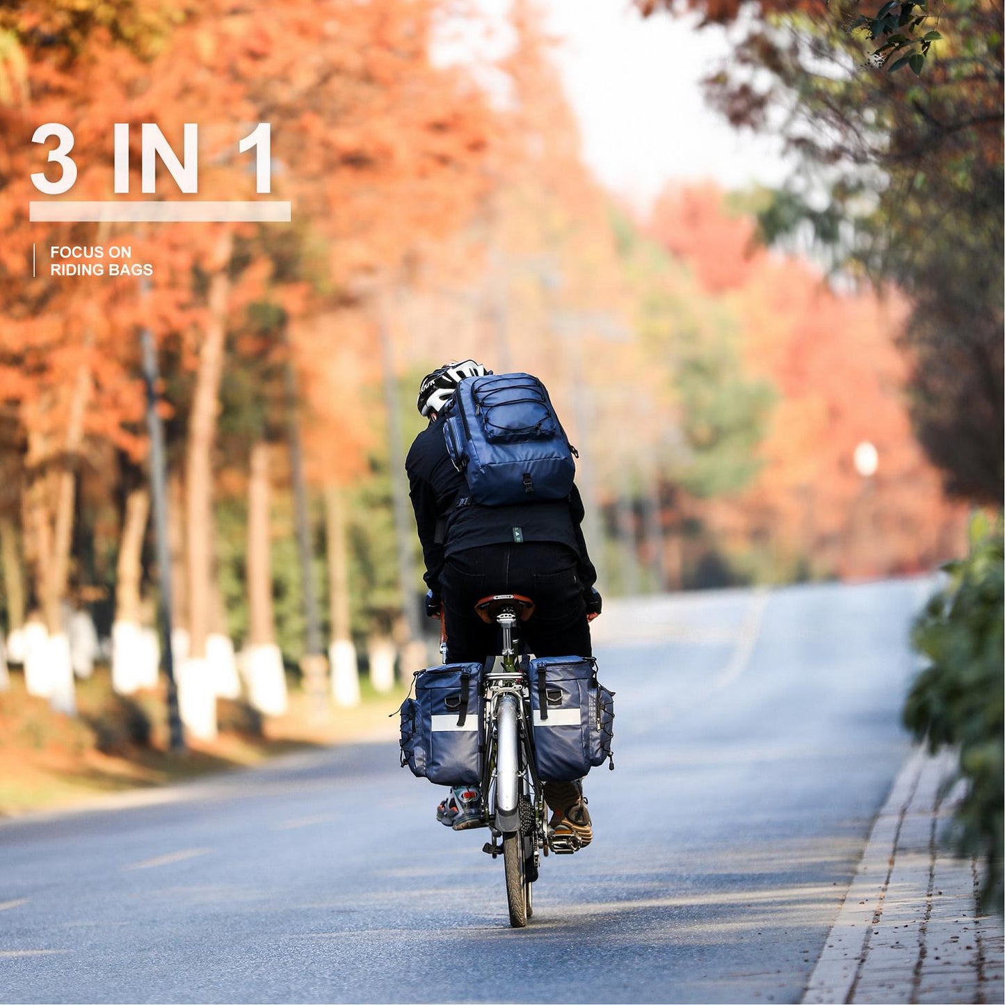 RHINOWALK X21606 Bike Bag 3-in-1 Bike Pannier Bag 65L Bicycle Rack Trunks Rear Seat Carrier Pack Multifunction Bicycle Bag Daypack Backpack