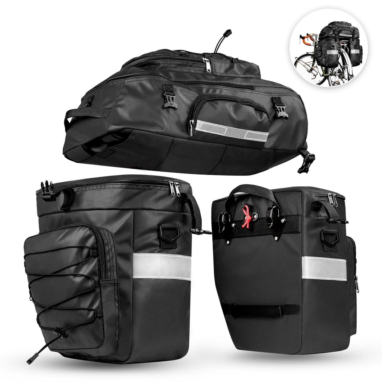 RHINOWALK X21606 Bike Bag 3-in-1 Bike Pannier Bag 65L Bicycle Rack Trunks Rear Seat Carrier Pack Multifunction Bicycle Bag Daypack Backpack