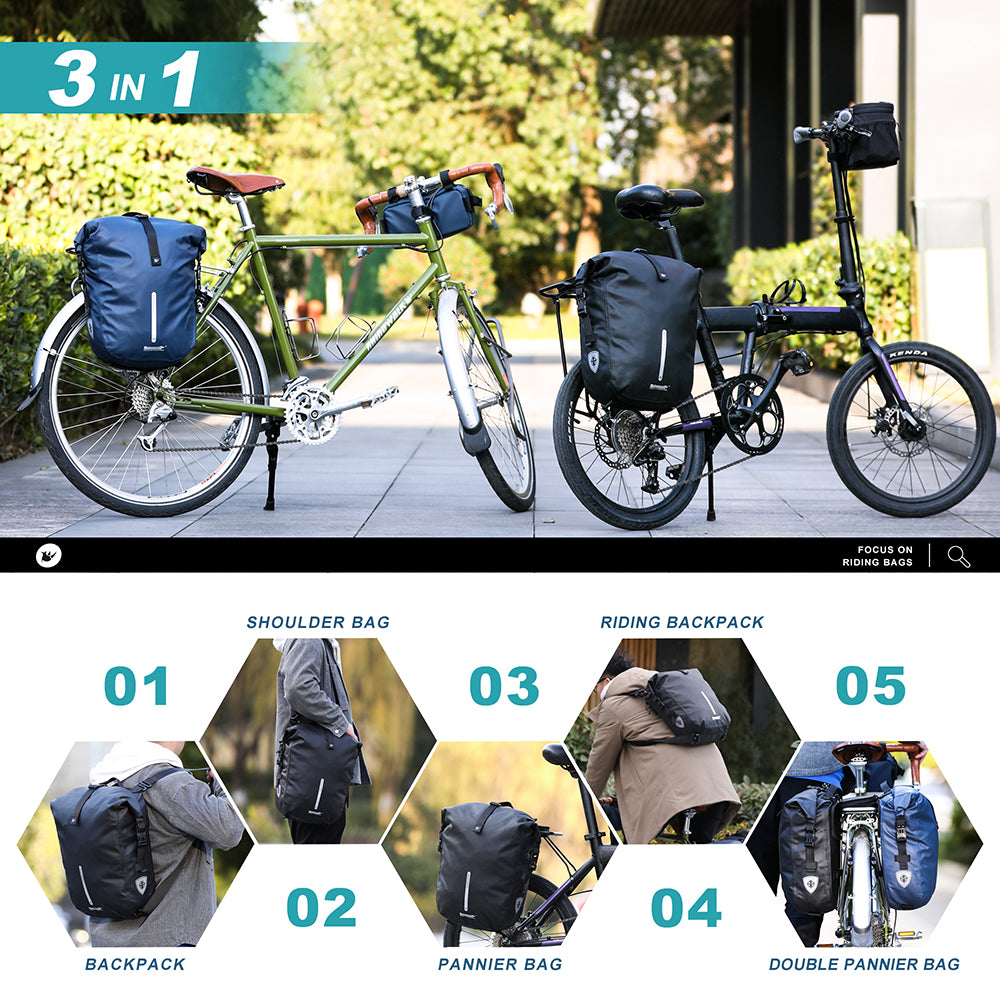 RHINOWALK X21668 Bicycle Rear Seat Bag Large Pannier Backpack Convertible Bicycle Saddle Bag Travel Shoulder Bag Cycling Accessories