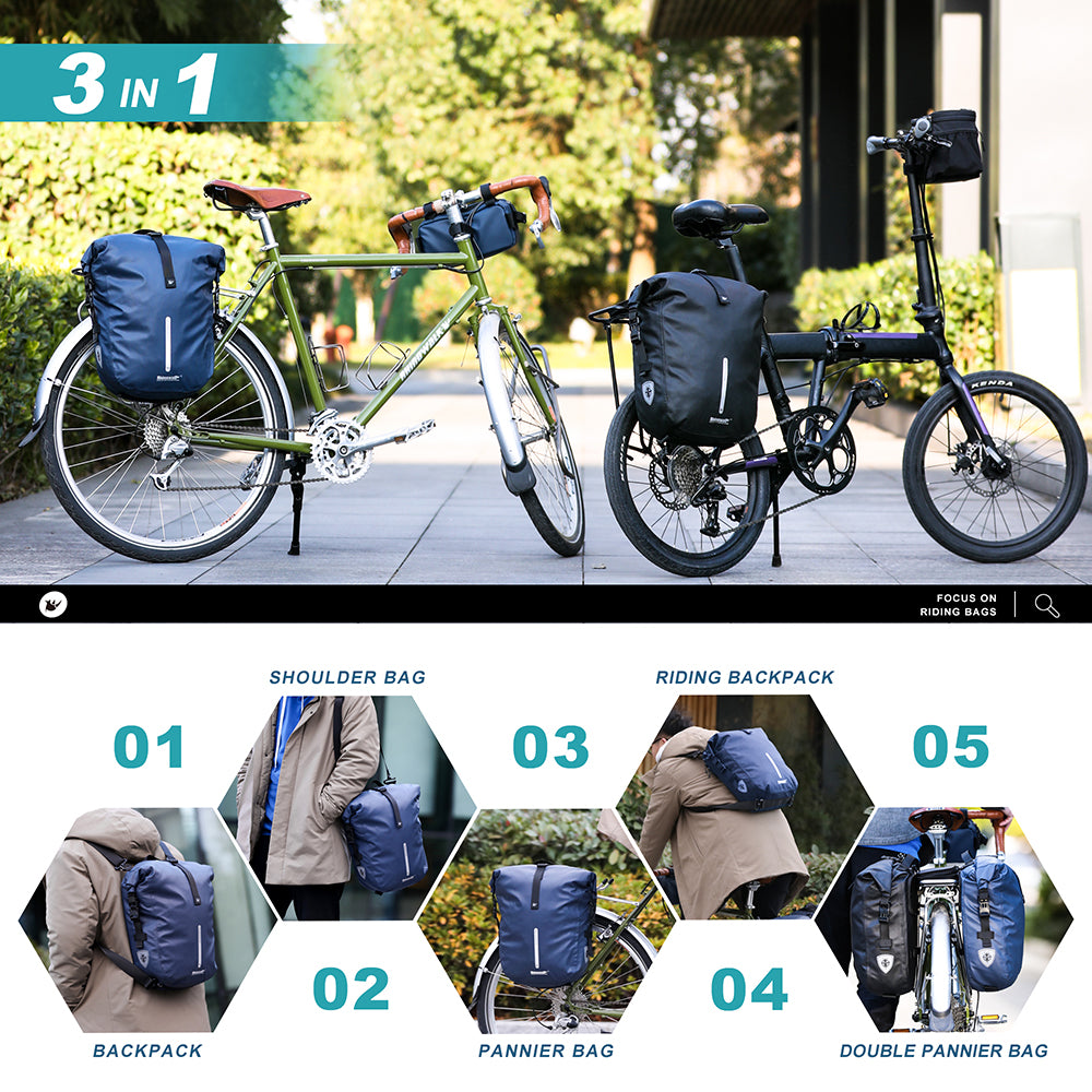 RHINOWALK X21668 Bicycle Rear Seat Bag Large Pannier Backpack Convertible Bicycle Saddle Bag Travel Shoulder Bag Cycling Accessories