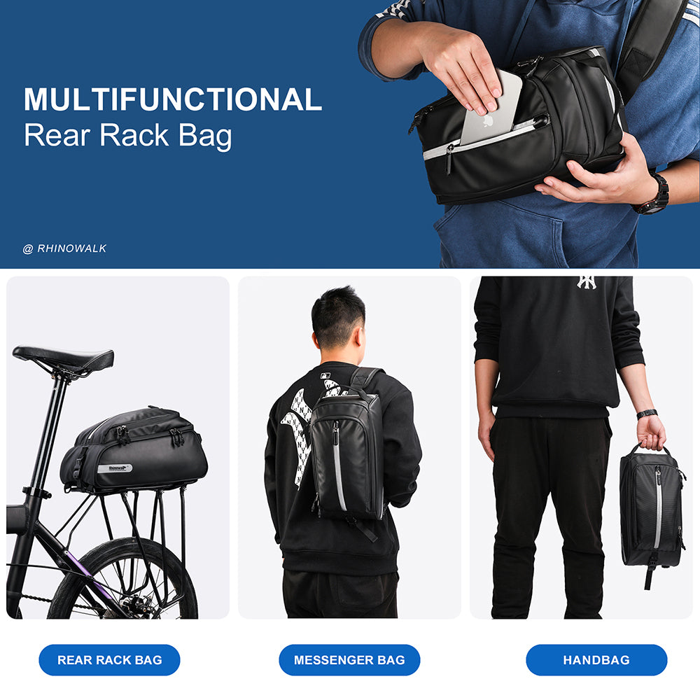 RHINOWALK RK6203 Waterproof Bike Trunk Bag 12L Multifunction Bike Rack Bag Bicycle Rack Pannier Bag Sling Bag Chest Bag