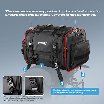 RHINOWALK MT4060 Motorcycle Travel Luggage Expandable 40L to 60L Large Capacity Wear Resistant Trunk Rack Bag Outdoor Cycling Accessories