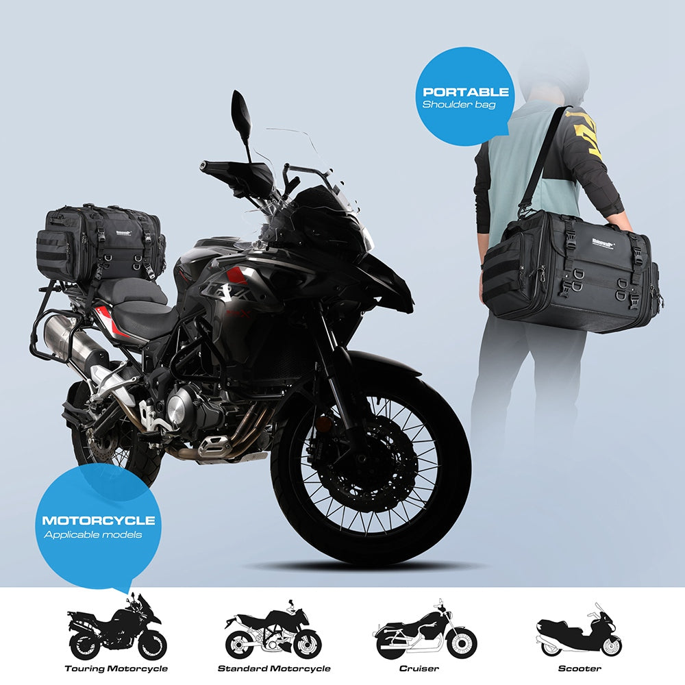 RHINOWALK MT4060 Motorcycle Travel Luggage Expandable 40L to 60L Large Capacity Wear Resistant Trunk Rack Bag Outdoor Cycling Accessories