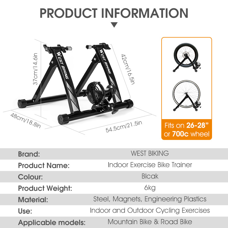 WEST BIKING YP1402008 Indoor Exercise Bike Trainer Roller Home Training Magnetic Resistance Bicycle Trainer Cycling Fitness Workout Tool