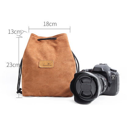 JCCOTTON FB-00001 Soft Liner Camera Bag for Canon Nikon DSLR Shockproof Drawstring Lens Carrying Bag, Square/Size L