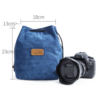 JCCOTTON FB-00001 Soft Liner Camera Bag for Canon Nikon DSLR Shockproof Drawstring Lens Carrying Bag, Square/Size L