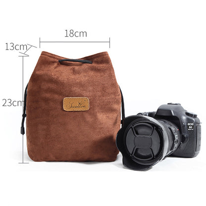 JCCOTTON FB-00001 Soft Liner Camera Bag for Canon Nikon DSLR Shockproof Drawstring Lens Carrying Bag, Square/Size L