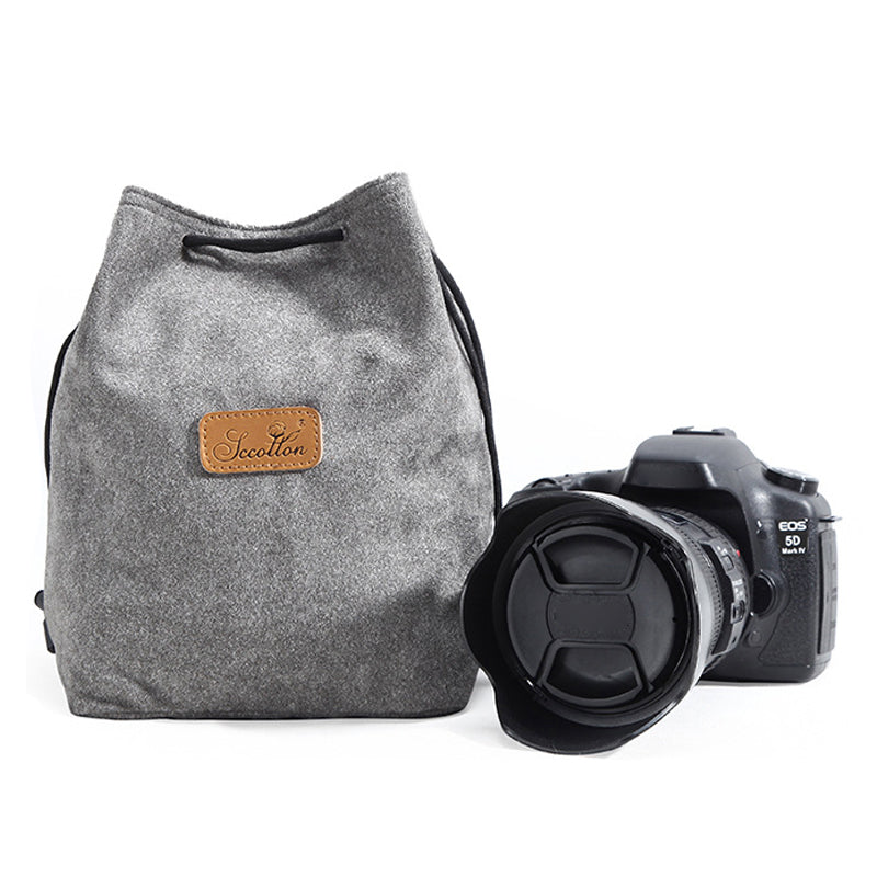 JCCOTTON FB-00001 Soft Liner Camera Bag for Canon Nikon DSLR Shockproof Drawstring Lens Carrying Bag, Square/Size L