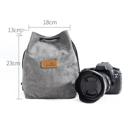 JCCOTTON FB-00001 Soft Liner Camera Bag for Canon Nikon DSLR Shockproof Drawstring Lens Carrying Bag, Square/Size L