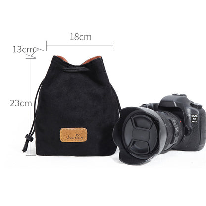 JCCOTTON FB-00001 Soft Liner Camera Bag for Canon Nikon DSLR Shockproof Drawstring Lens Carrying Bag, Square/Size L