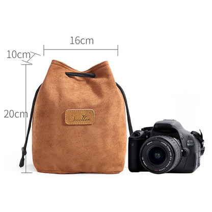 JCCOTTON FB-00001 Anti-scratch Drawstring Lens Carrying Bag for Canon Nikon DSLR Camera Storage Bag, Square/Size M