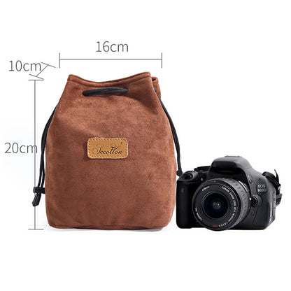 JCCOTTON FB-00001 Anti-scratch Drawstring Lens Carrying Bag for Canon Nikon DSLR Camera Storage Bag, Square/Size M