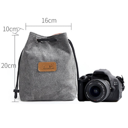 JCCOTTON FB-00001 Anti-scratch Drawstring Lens Carrying Bag for Canon Nikon DSLR Camera Storage Bag, Square/Size M