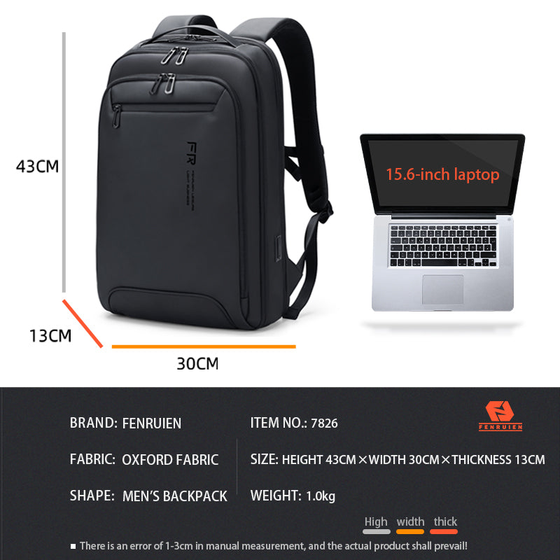 FENRUIEN 7826 Stylish Oxford Cloth Backpack Men Casual Travel 15.6-inch Laptop Shoulders Bag with Charging Port