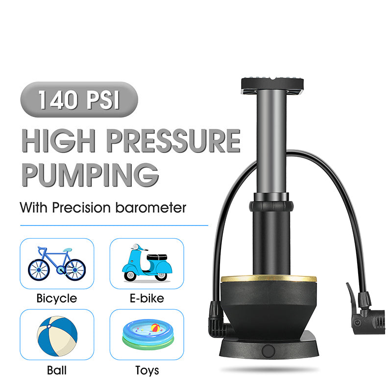 WEST BIKING YP0711118 Portable 140PSI Bicycle Tire Foot Pump Bike Air Inflator with Pressure Gauge