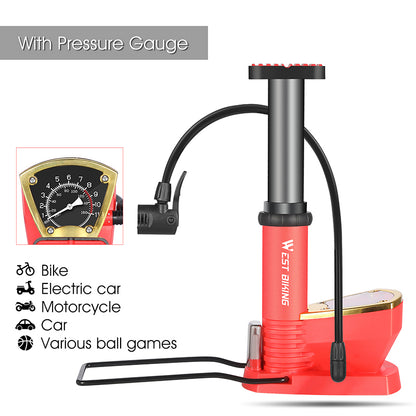 WEST BIKING YP0711118 Portable 140PSI Bicycle Tire Foot Pump Bike Air Inflator with Pressure Gauge