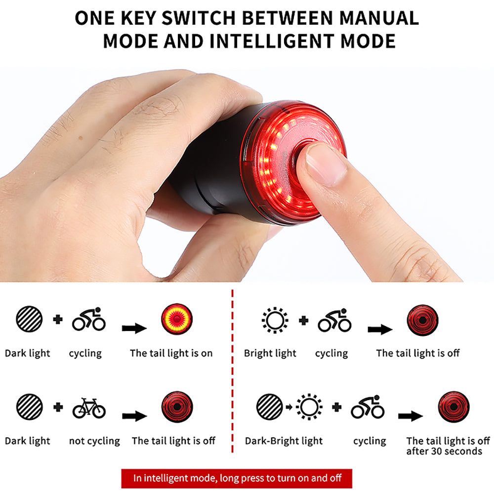 WEST BIKING Smart Sensor Bike Brake Light 6 Modes Waterproof USB Charging Bike Seatpost LED Tail Light