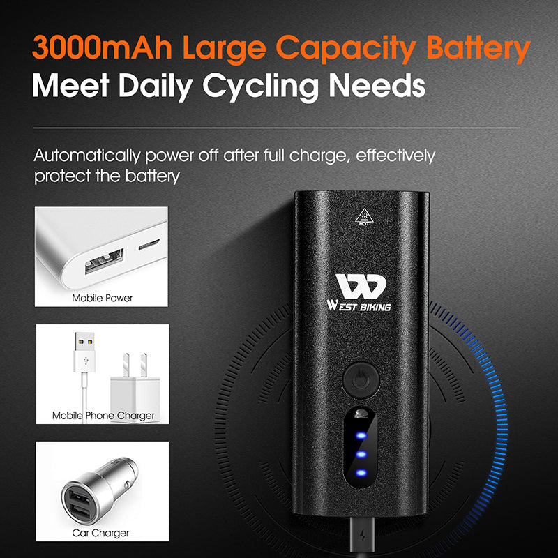 WEST BIKING YP0701309 Waterproof USB Rechargeable Bicycle Light Battery Display Bike Flashlight MTB Road Cycling LED Headlight