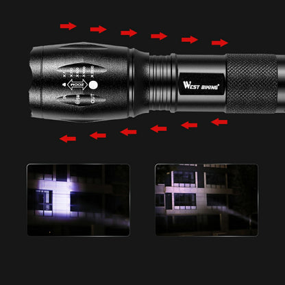 WEST BIKING YP0701162 Bicycle Front Flashlight 3 Modes Lamp Super Bright Retractable Zoom Light Cycling Mini Torch