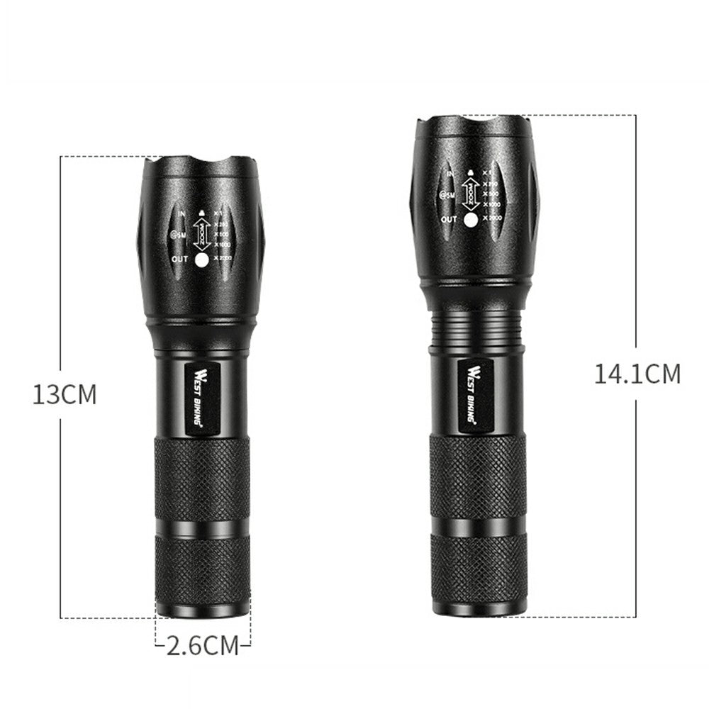 WEST BIKING YP0701162 Bicycle Front Flashlight 3 Modes Lamp Super Bright Retractable Zoom Light Cycling Mini Torch