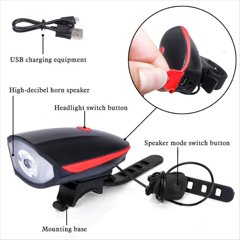 3 in 1 Multifunctional Bicycle Headlight Portable Waterproof Flashlight with Bell for Riding (Rechargeable Version)