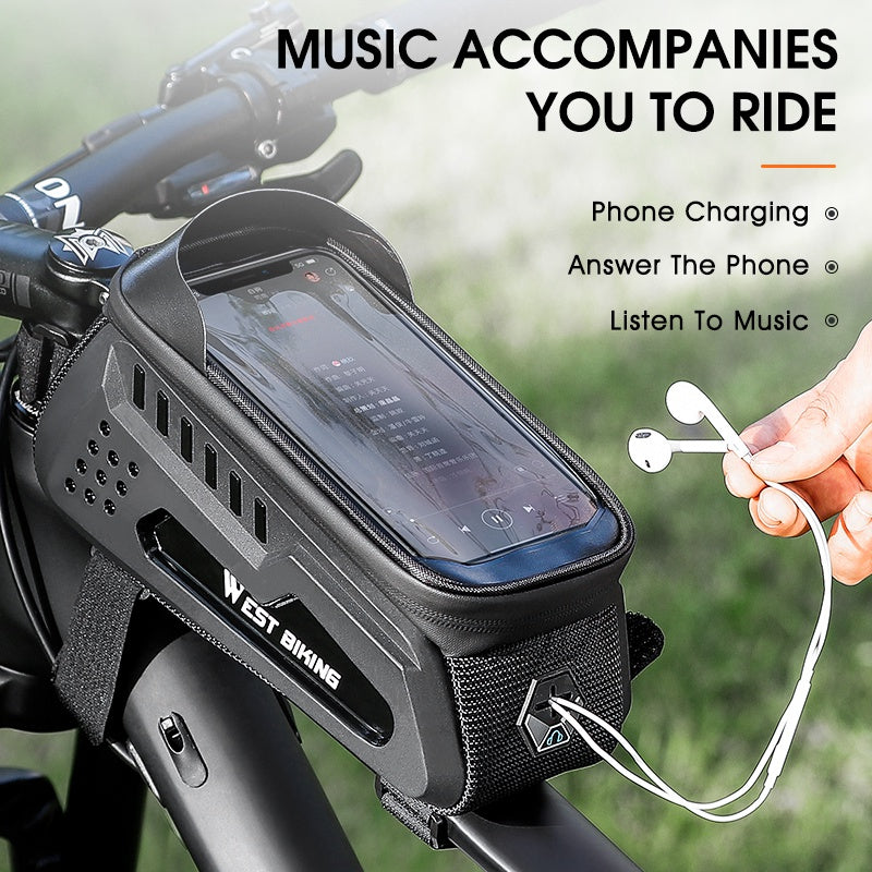 WEST BIKING YP0707293 2L MTB Road Bicycle Top Tube Hard Shell Storage Bag Bike Front Beam Touch Screen Phone Holder Bag