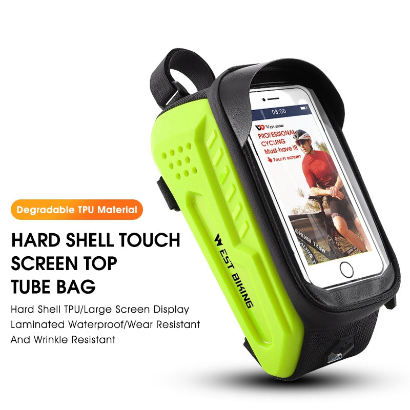 WEST BIKING YP0707293 2L MTB Road Bicycle Top Tube Hard Shell Storage Bag Bike Front Beam Touch Screen Phone Holder Bag