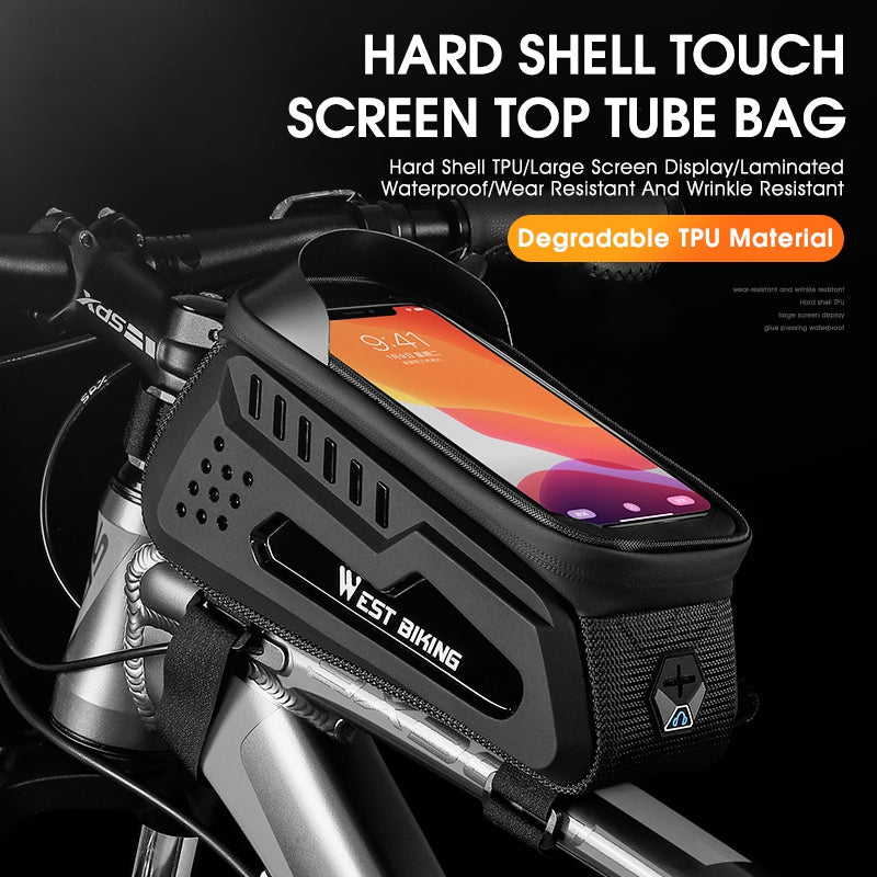 WEST BIKING YP0707293 2L MTB Road Bicycle Top Tube Hard Shell Storage Bag Bike Front Beam Touch Screen Phone Holder Bag