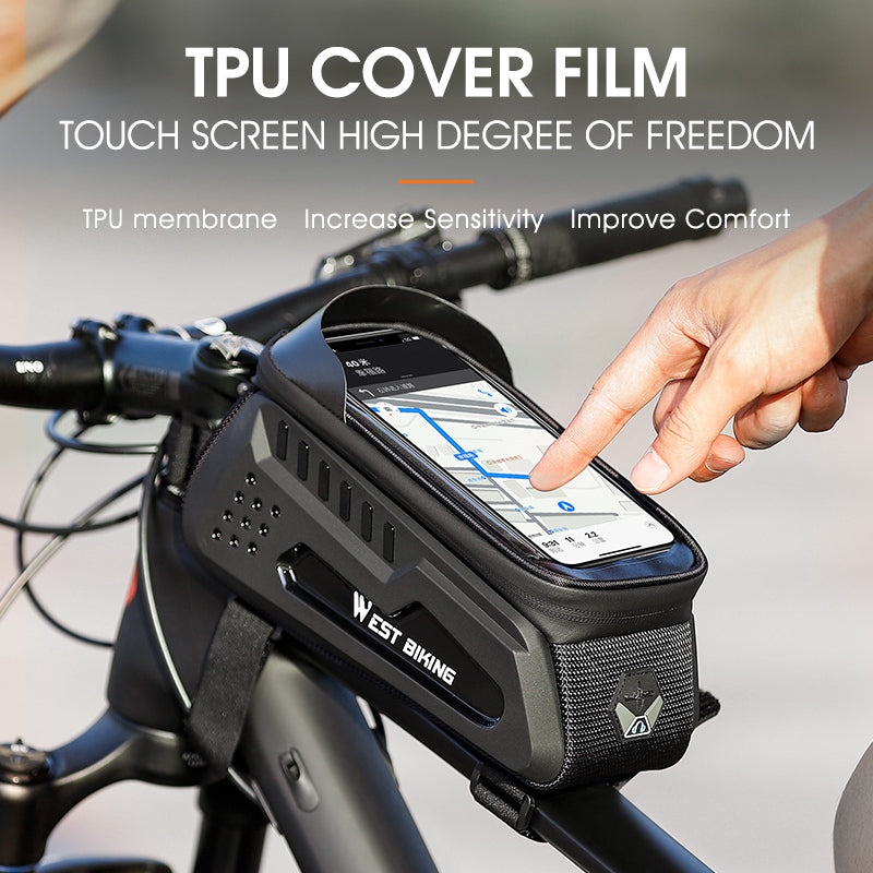 WEST BIKING YP0707293 2L MTB Road Bicycle Top Tube Hard Shell Storage Bag Bike Front Beam Touch Screen Phone Holder Bag