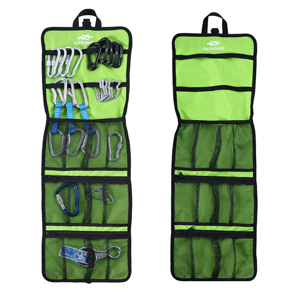 LUCKSTONE PYKJD Hanging Storage Bag 420D Oxford Cloth Foldable Zipper Mesh Pouches for Ice Rock Climbing Gears