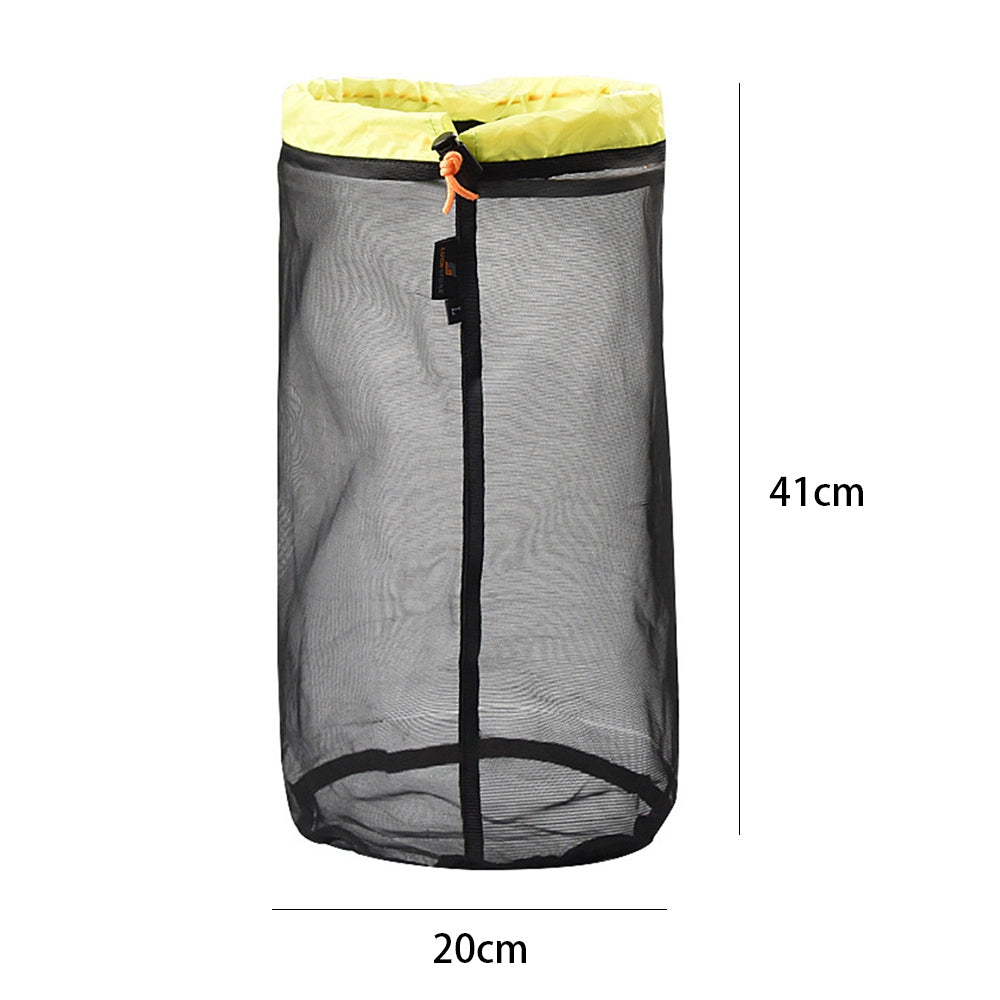 LUCKSTONE Size L Travel Camping Supply Drawstring Mesh Laundry Storage Bag Fishing Net Easy Folding Organizer