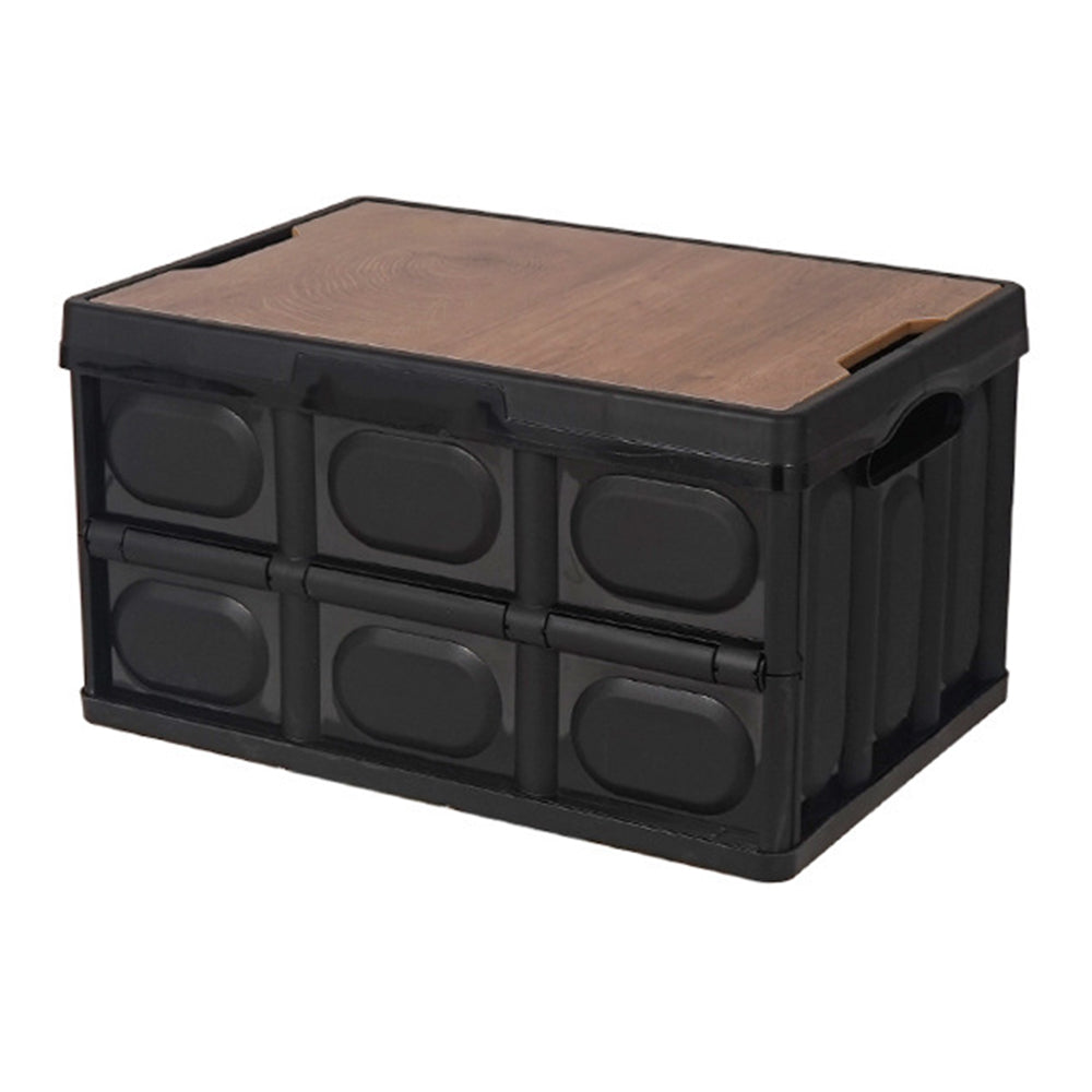 55L Outdoor Camping Wooden Lid Foldable Storage Box Car Food Container Fishing Picnic BBQ Organizer Box, Size L