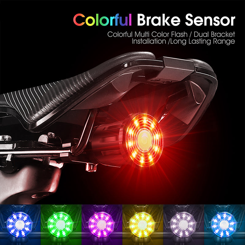 WEST BIKING YP0701331 Intelligent Bicycle Rear Lamp Smart Sensor Brake MTB Bike Tail Light with Colorful Light