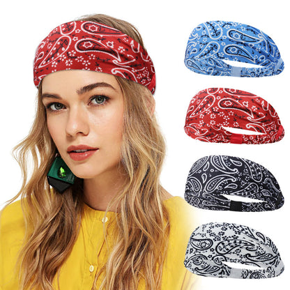 C135 Stylish Pattern Workout Headbands Breathable Sweatbands Sweat-absorption Bands Elastic Wide Headbands for Sports Fitness Exercise Tennis Running Gym